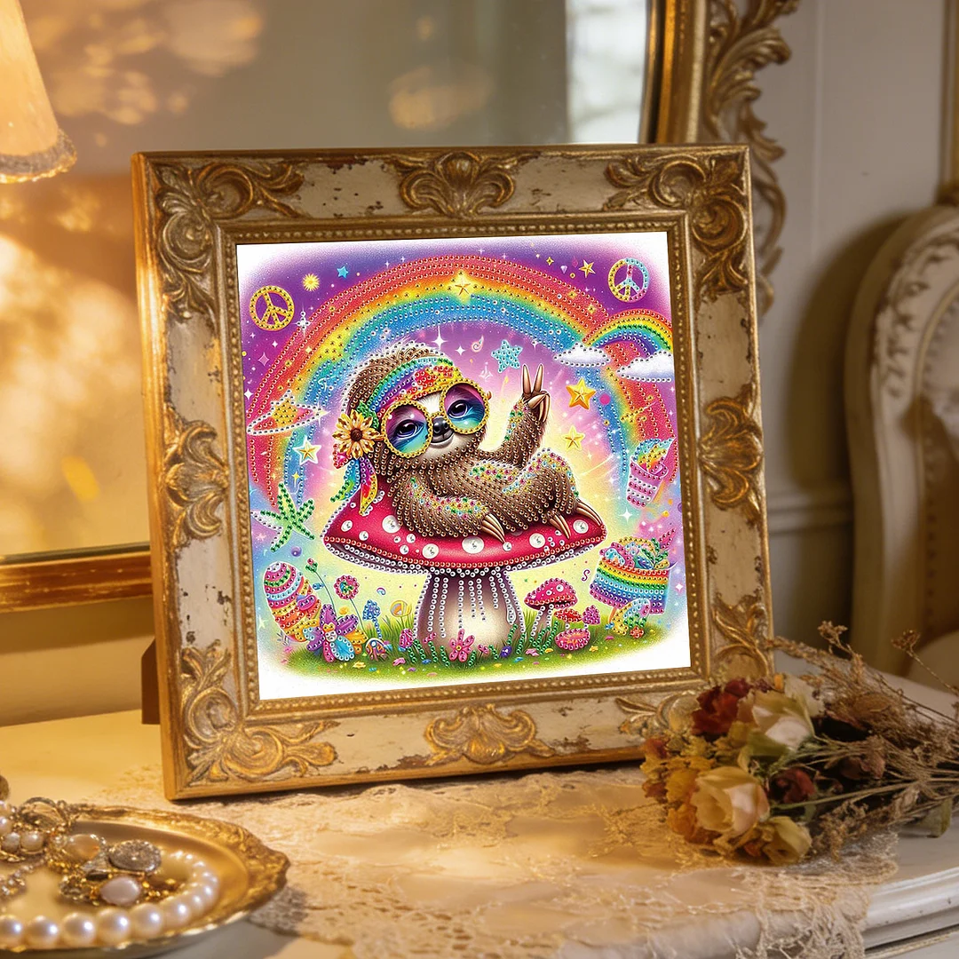 Diamond Painting - Partial Special Shaped Drill - Hippie Sloth(Canvas|30x30cm)