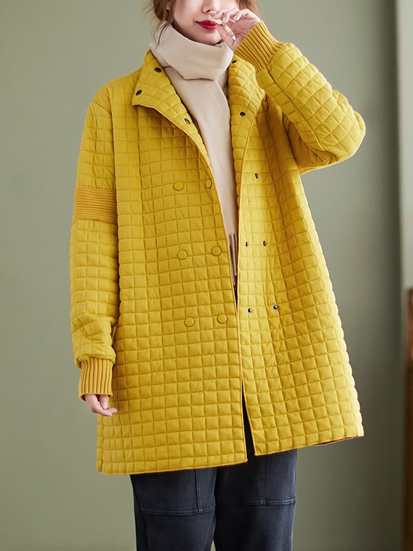 Casual Loose Buttoned Stand Collar Long Sleeves Padded Coat