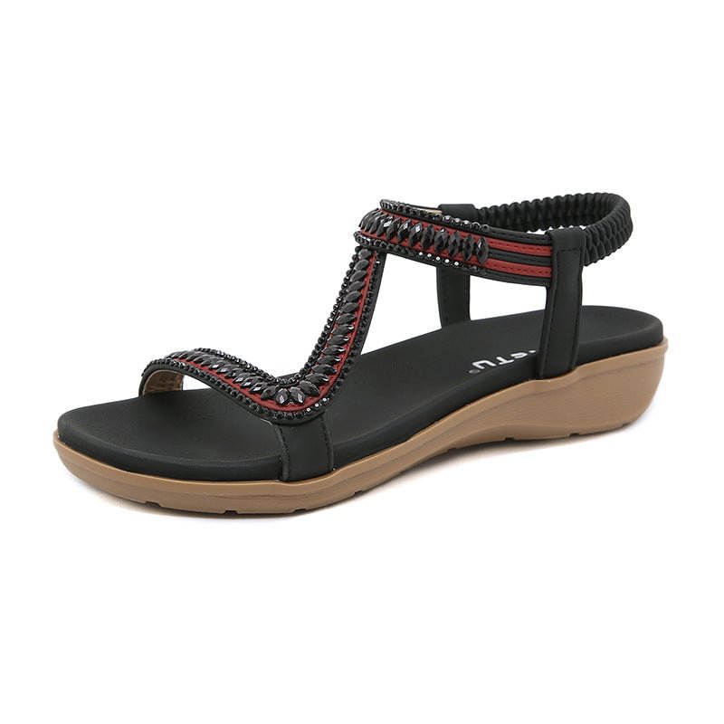 Vintage Beaded Rhinestone Comfort Flat Sandals