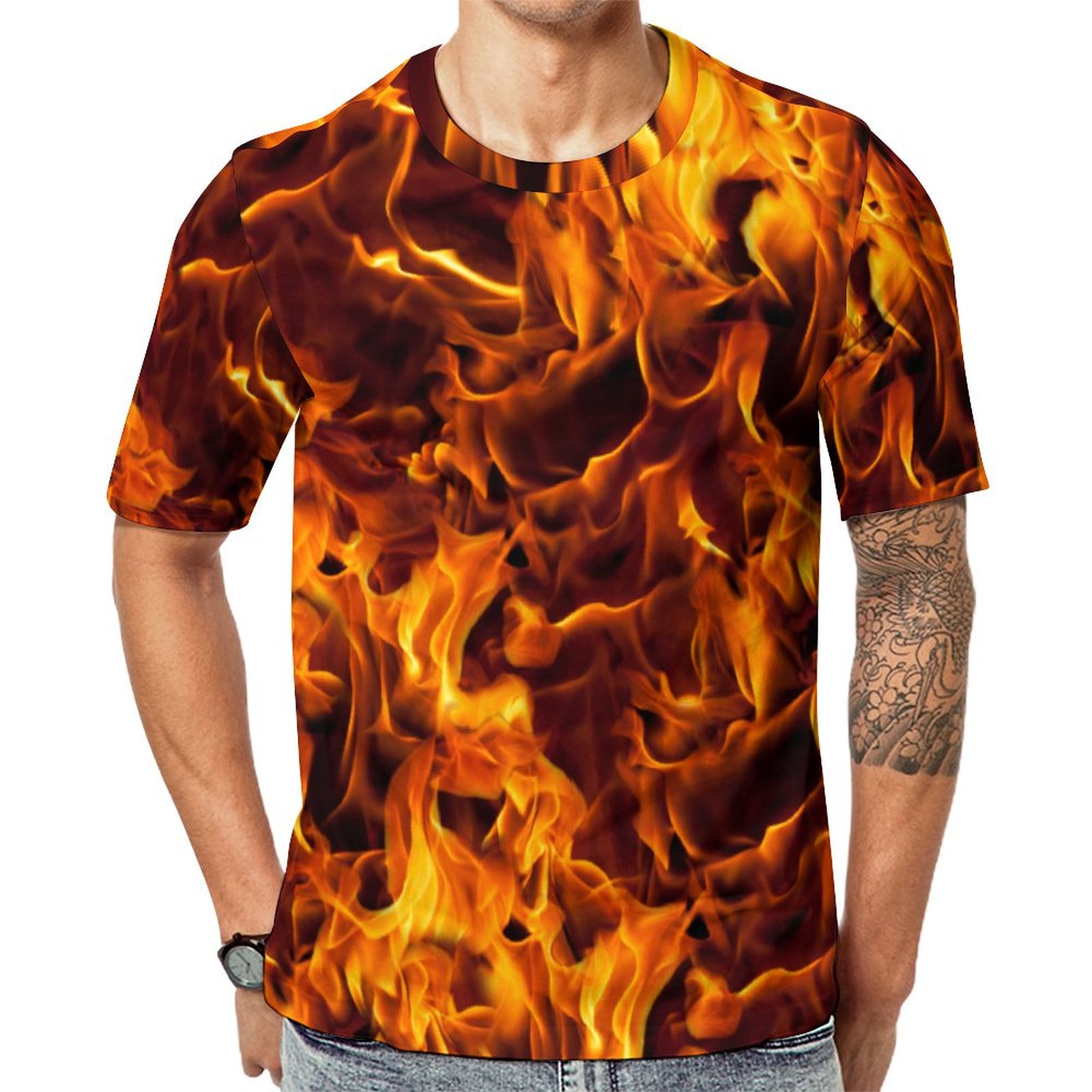 Fire And Flame Short Sleeve Print Unisex Tshirt Summer Casual Tees for Men and Women Coolcoshirts