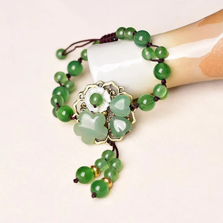Dangling Flower Natural Green Jade Luck Bracelet