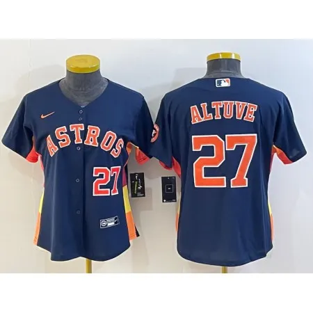 Women's Houston Astros #27 Jose Altuve Navy With Patch Cool Base Stitched Baseball Jersey(Run Small) UDF1