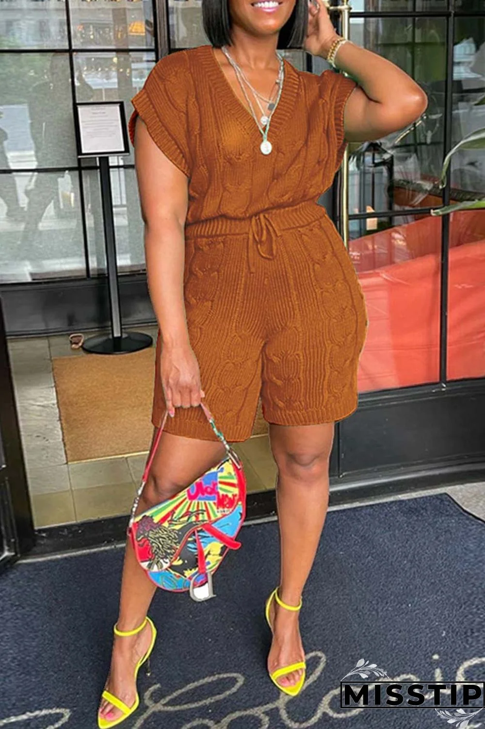 Black Fashion Casual Solid Patchwork V Neck Sleeveless Two Pieces