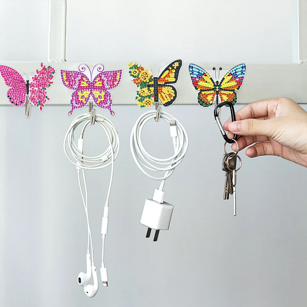 5D DIY 8Pcs Butterfly Diamond Painting Hooks Diamond Art Craft Wall Hooks Home Decor