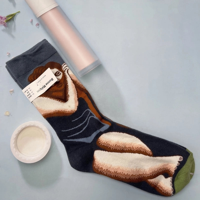 Women’s Minimalist Human Houndstooth Cotton Crew Socks A Pair