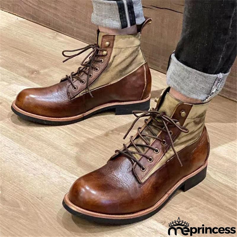 Men's Retro Casual Fashion Lace-Up Patchwork Design Martin Boots