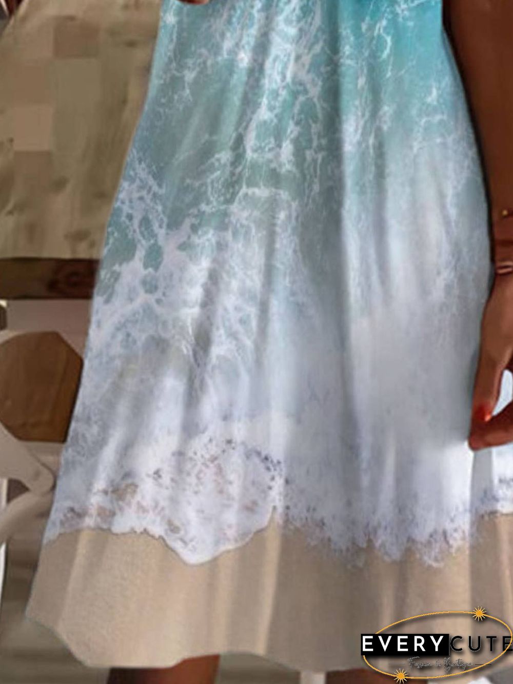 Casual Painted V Neck Short Sleeve Dress