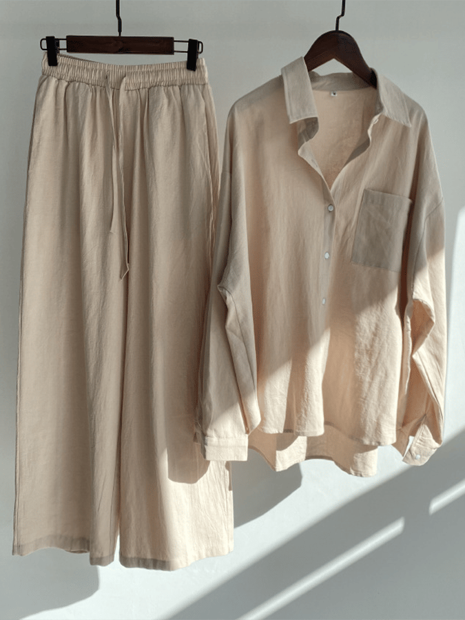Women's Leisure Solid Cotton Linen Suit
