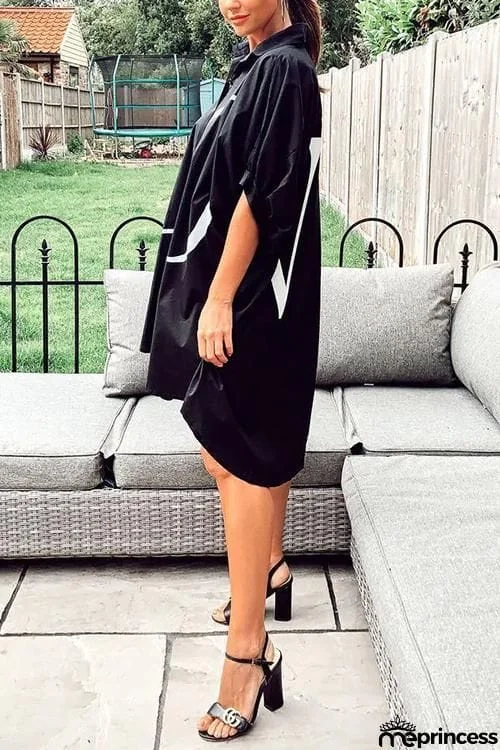 Letter Print Shirt Mini Dress