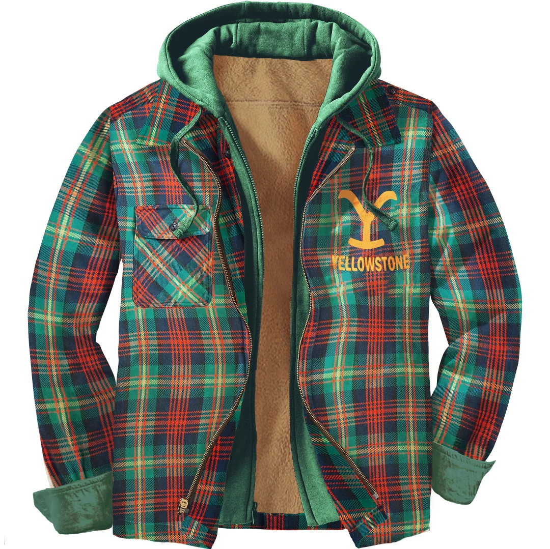 Men's Unisex Yellowstone Western Plaid Shirt Hooded Jacket-barclient