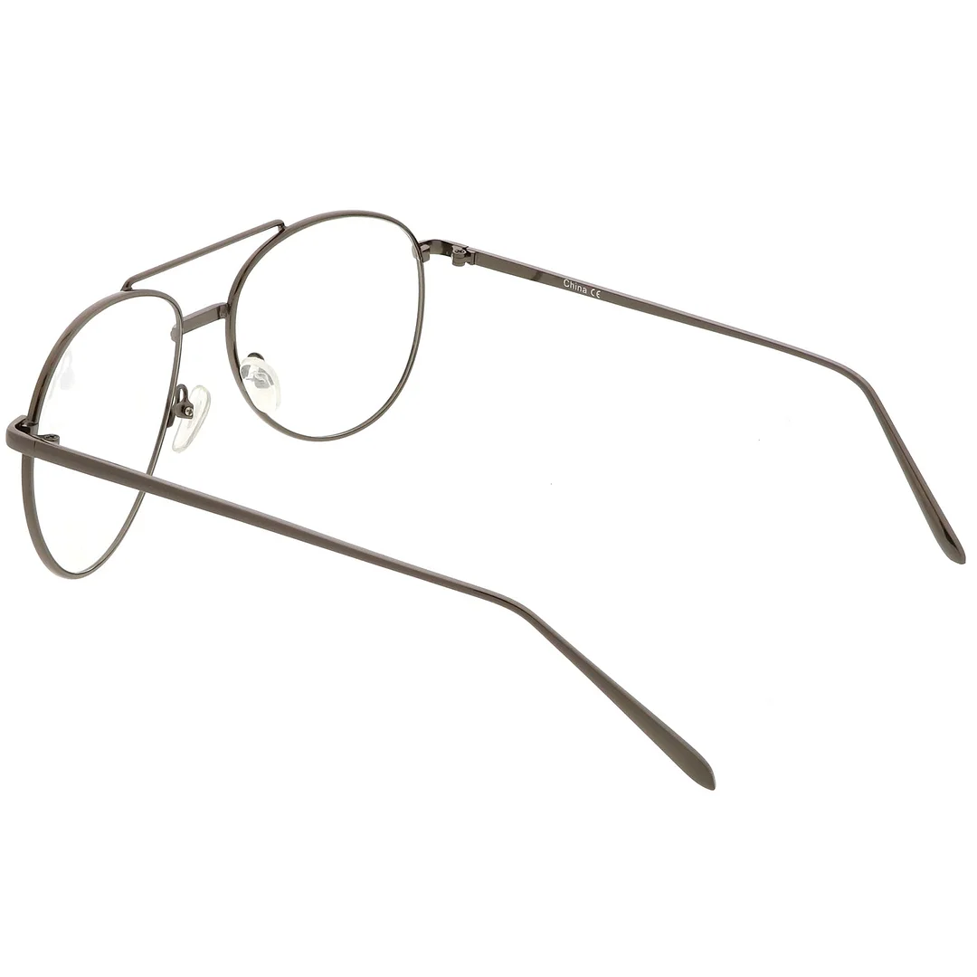 Classic Metal Aviator Eye Glasses Double Nose Bridge Clear Lens 55mm
