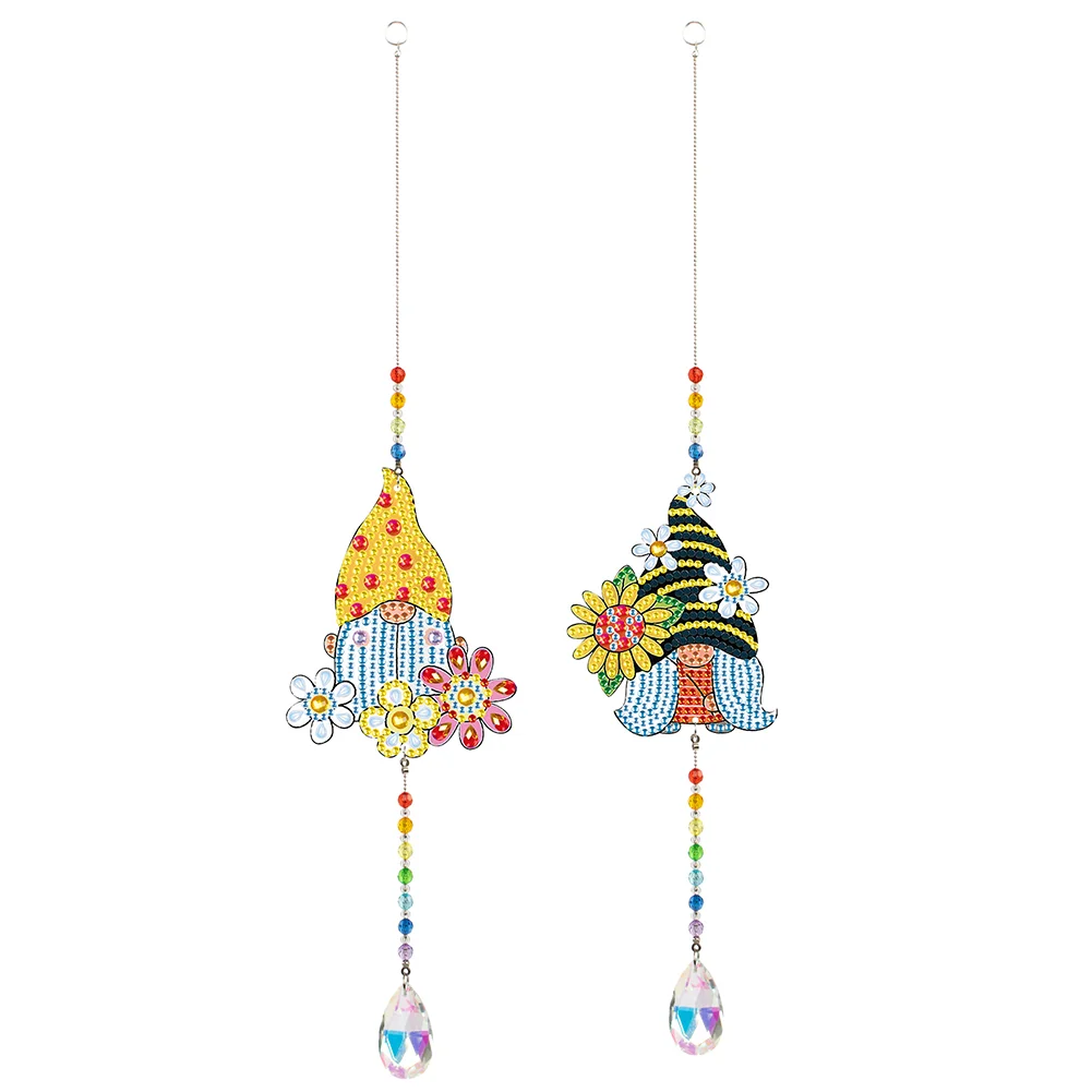 2pcs Crystal Light Catcher Diamond Painting Flower Gnome Hanging(Double-Sided)