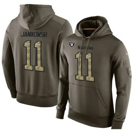 NFL Men's  Oakland Raiders #11 Sebastian Janikowski Stitched Green Olive Salute To Service KO Performance Hoodie