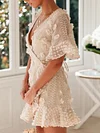 Crochet Applique Flared Sleeves Mini Dresses