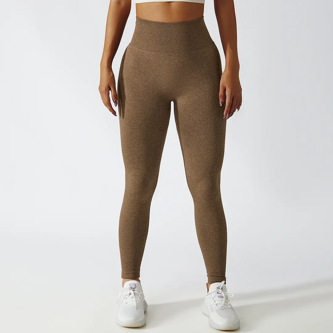 Shop Brown high waist bubble butt tummy control seamless yoga textured leggings online on Hergymclothing