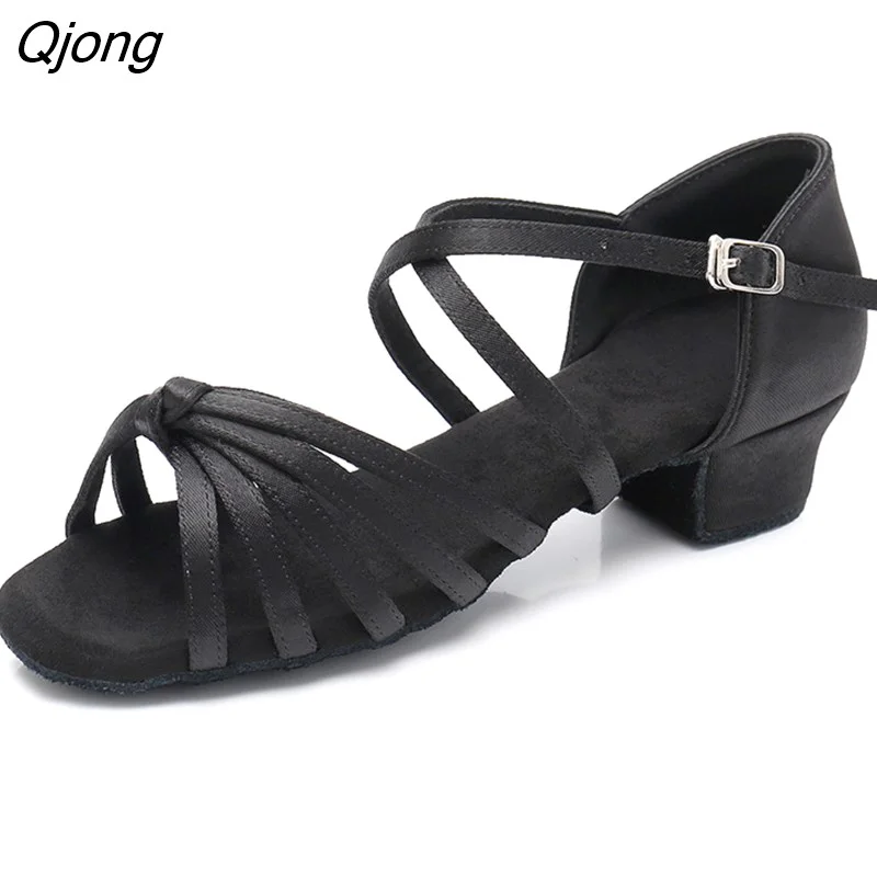 Qjong Dance Shoes New Arrival Girls Ballroom Tango Salsa Low Heel Shoes High Quality More Classic Luxury Soft Sole Casual Summer