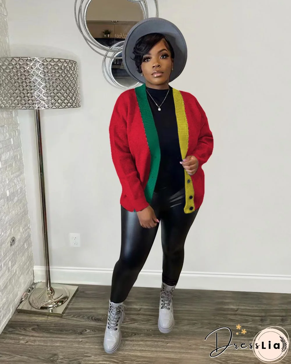 Color Matching Single-breasted Knit Sweater Cardigan