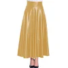 High Waist Matte PU Leather Long A-line Skirt Women's Eleagnt Solid Umbrella Skirt Plus Size Pleated Swing Skirts Streetwear 7XL