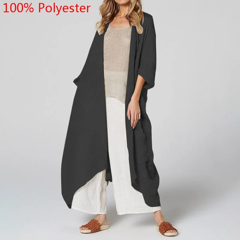 Celmia Women Vintage Kimono 2022 Autumn Long Shirts Cardigan Blouse Belted Casual Beach Cover Up Blusas Femininas Oversized Tops