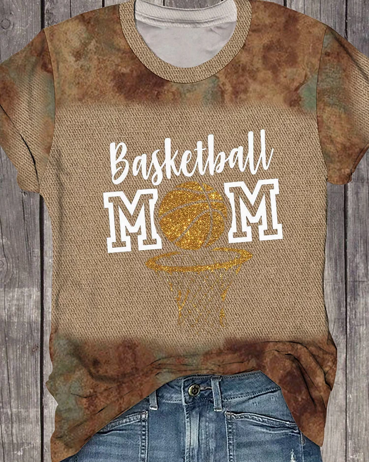 Basketball Mom Western Country Print Round Neck Short Sleeve T-shirt