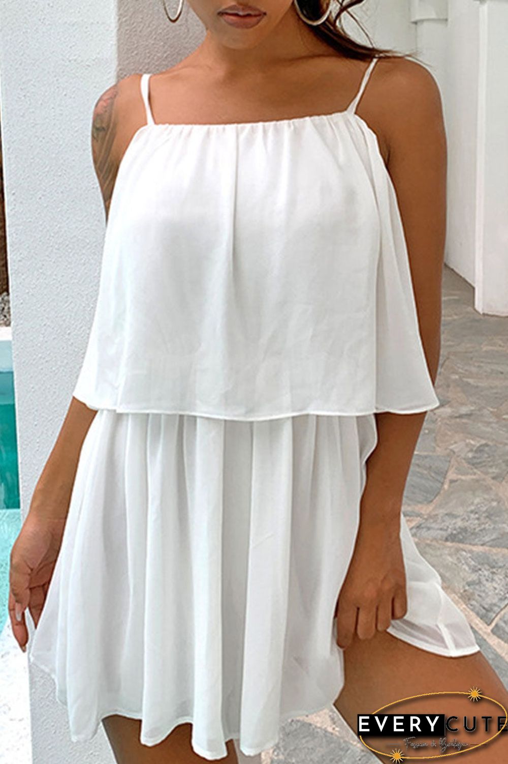 Fashion Casual Solid Split Joint Spaghetti Strap Waist Skirt Dresses