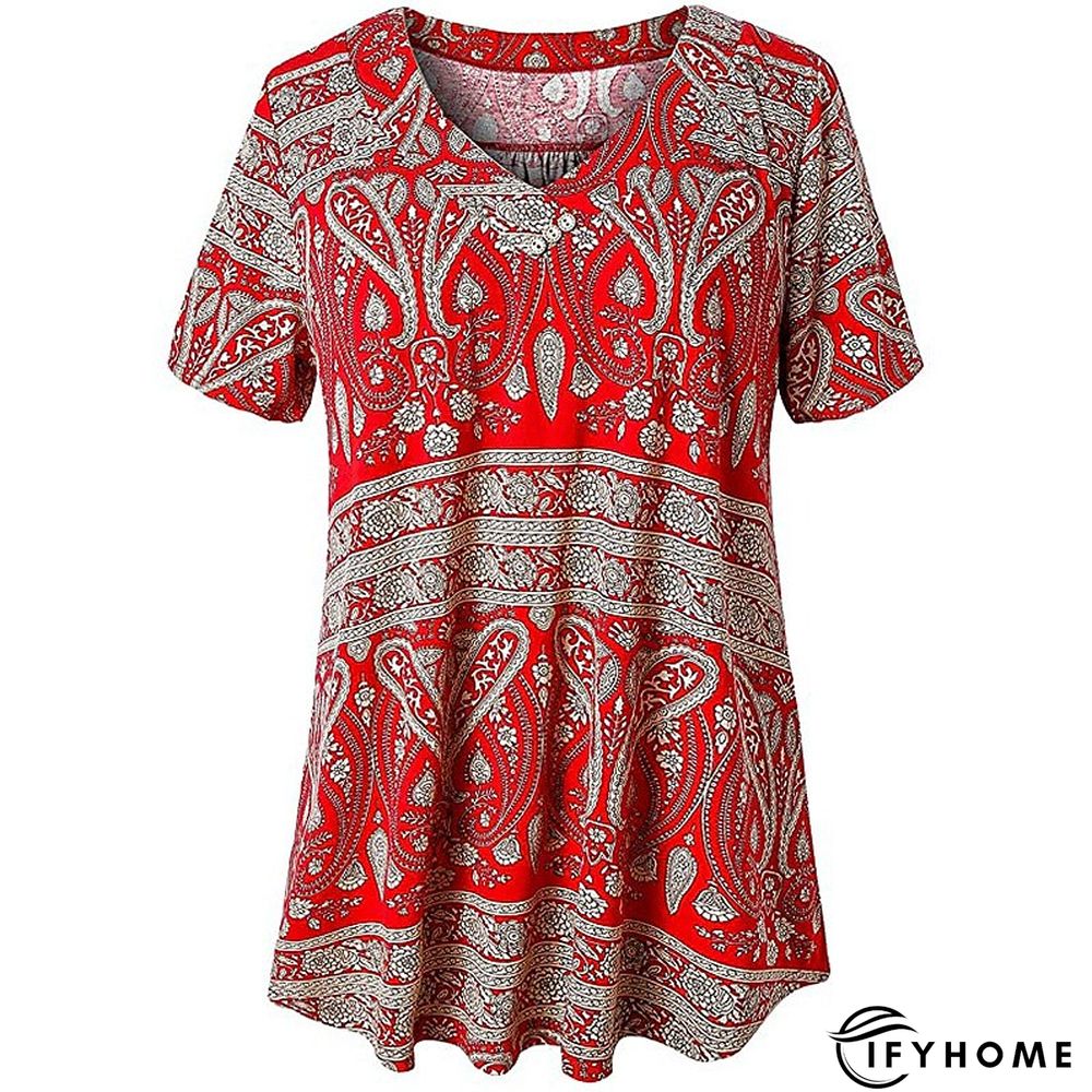 Women's Shirt Blouse Denim Blue Black White Leopard Floral Print Short Sleeve Casual Holiday Basic V Neck Regular Floral Plus Size M | IFYHOME