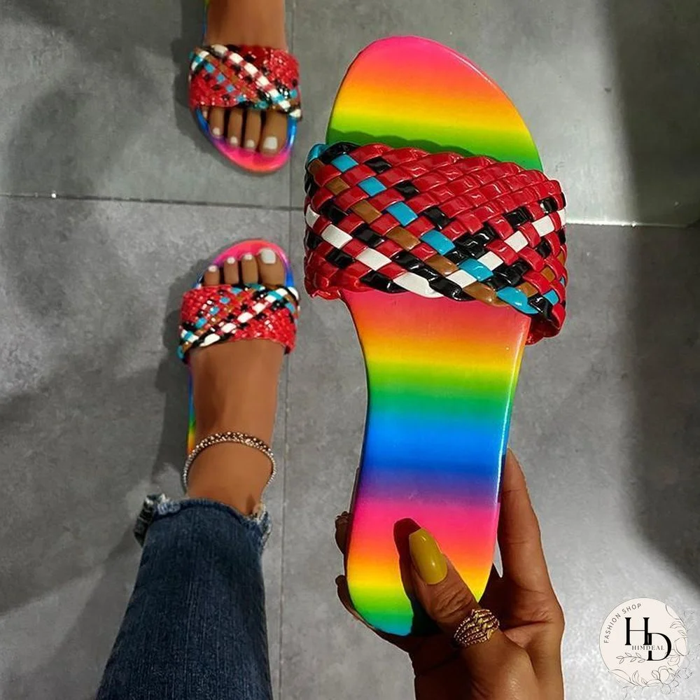 Summer Colorful Weave Flat Slipper Shoes