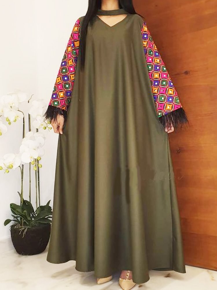 V neck colorful geometric printed maxi dress