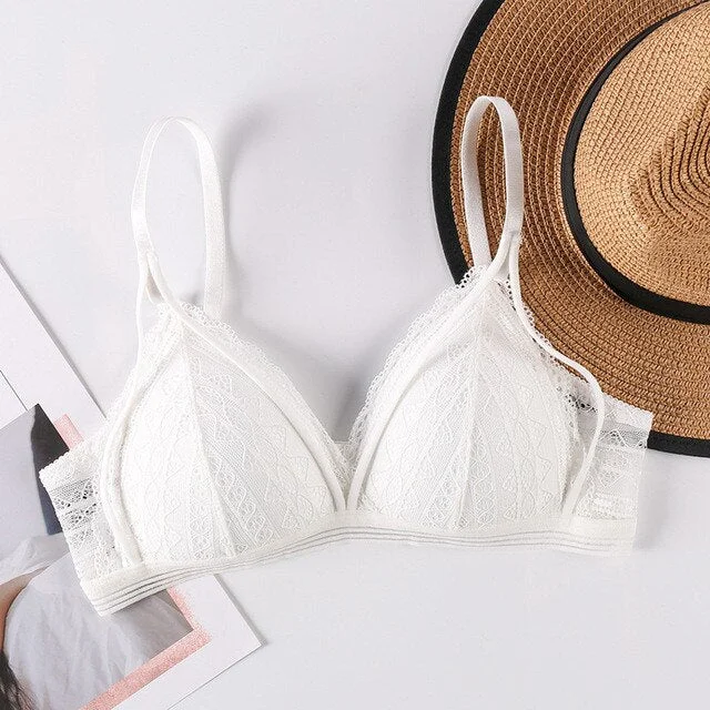 Sexy Lace Bralette Wireless Bras For Women Transparent Underwear One-Piece Floral Lace Brassiere Push Up Lingerie Backless Bra