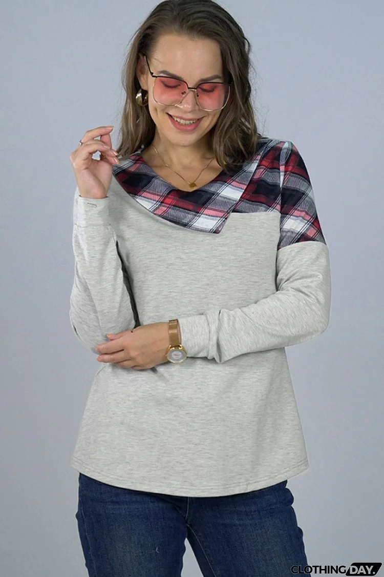 Asymmetrical Plaid Print Long Sleeve Tee