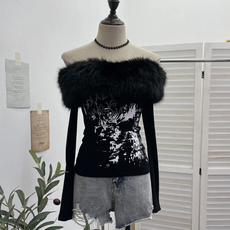 Nigikala Nigikala Real Shot Of The Long-Sleeved Long-Sleeved Shoulder-Clothed T-Shirt And Sweet And Spicy Niche Short Thin Velvet Bottom 1376