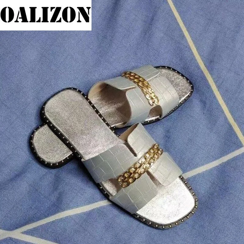 New Summer Women Flat Flip Flops Classic Designer Double Chains Sandal Slippers Shoes Woman Lady Flats Slippers Sandals Shoes