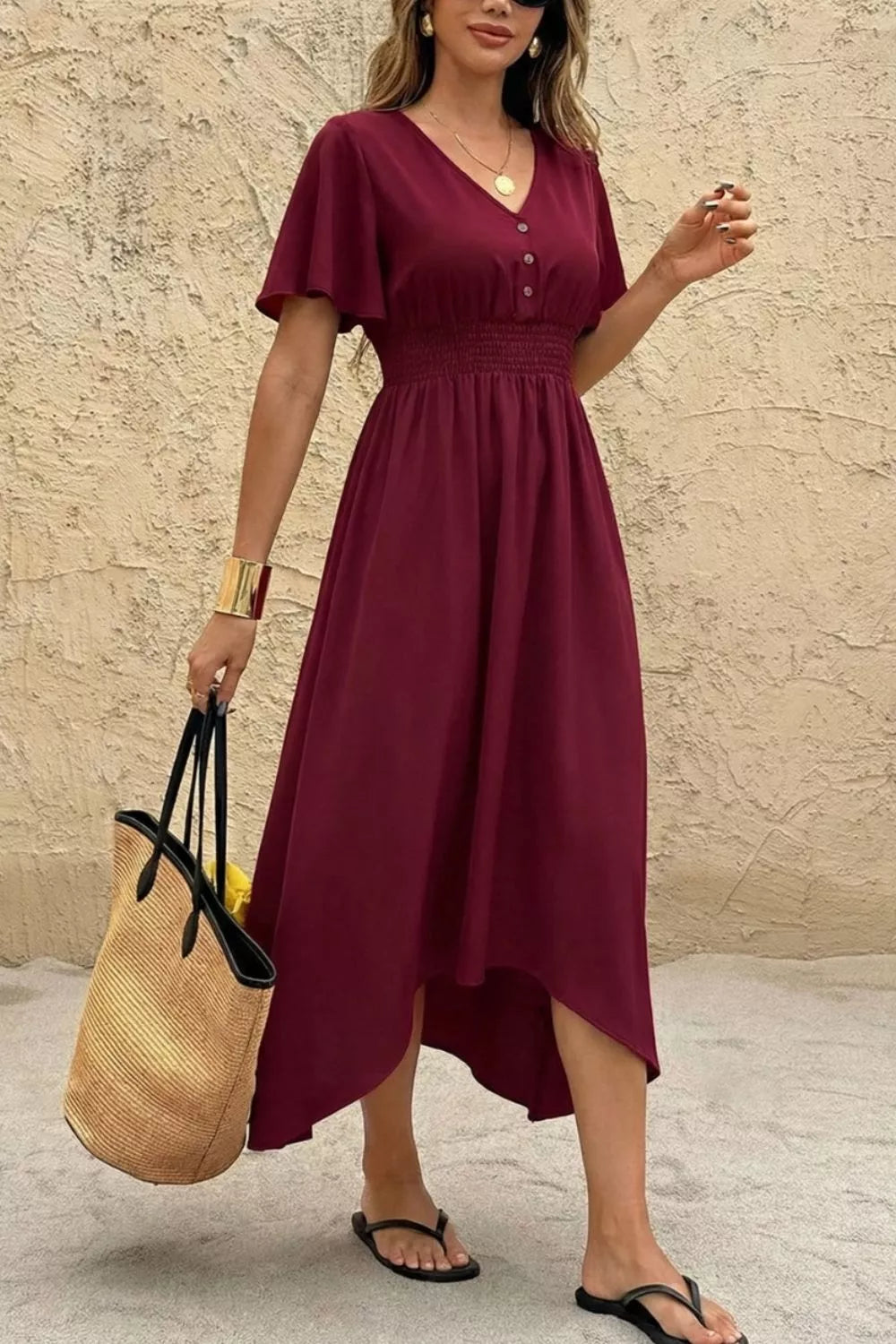 V-Neck Flutter Sleeve Midi Dress mysite idetrend