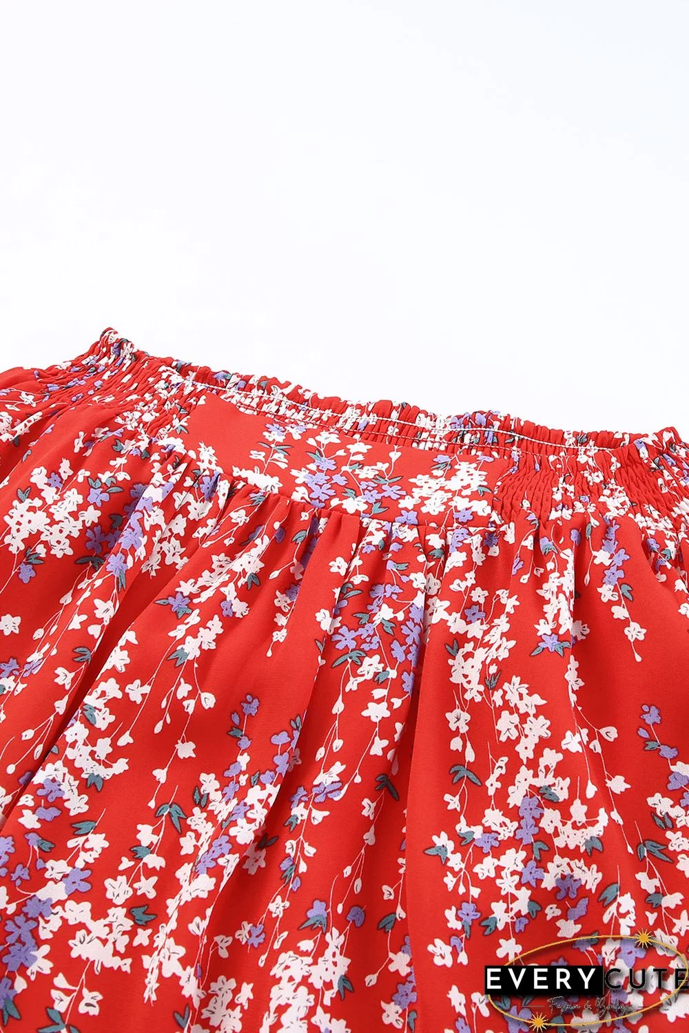 Red Multicolor Floral Ruffled Crop Top and Maxi Skirt Set