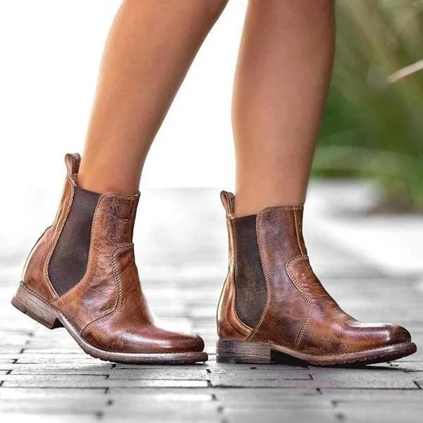 HUXM Women Vintage Ankle Slip-on Short Boots