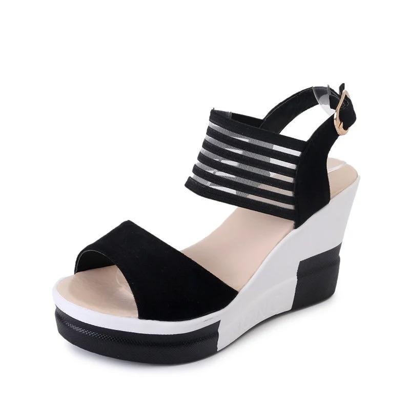 mesh wedge sandals
