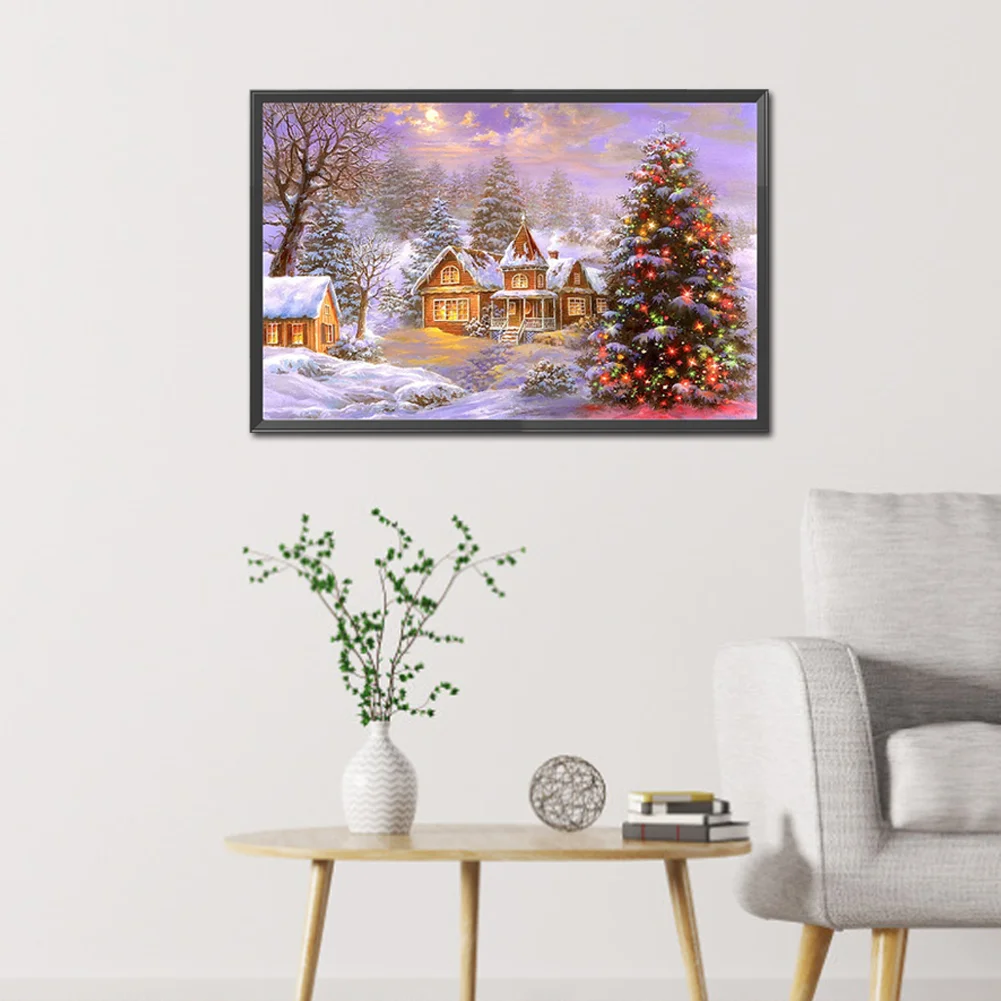 Diamond Painting - Full Round Drill - Christmas Tree Snow Town(70*45cm)