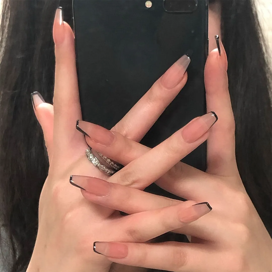 24pcs Detachable Pink French False Nails Wearable Fake Nails Full Cover Nail Tips Press On Nails Artificial Nail With Design-Nail Inspo