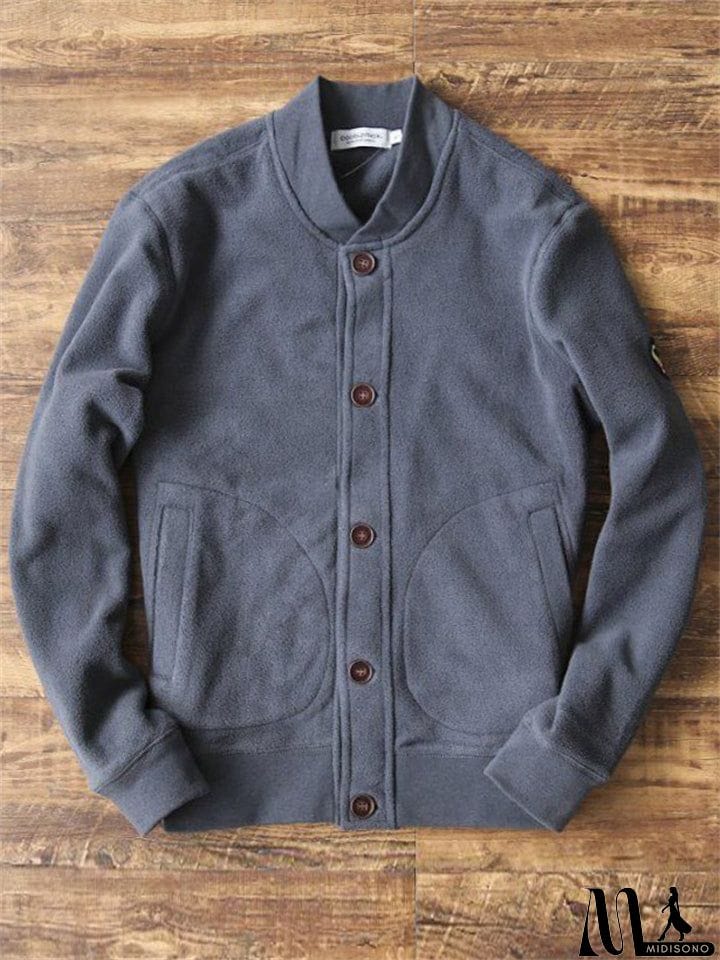 MidiSono - Men's Spring Stand Collar Long Sleeve Button Down Baseball Jacket