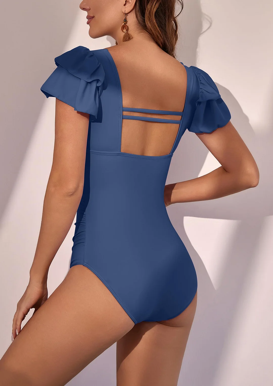 Ruffle Square Neck Tummy Control One Piece Swimsuit