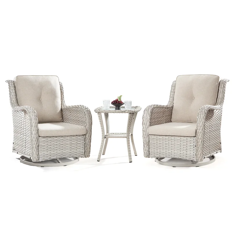 Joyside Outdoor Swivel Wicker Patio Chairs and Matching Side Table, 3-Piece