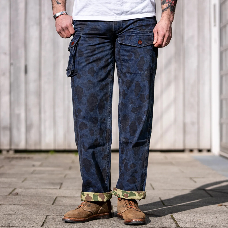 Men's 8oz Indigo Dye Duck Hunting Camouflage Combat Cargo Pants