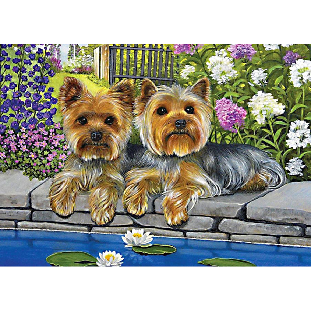 Flower Dogs 30x40cm(canvas) full round drill diamond painting
