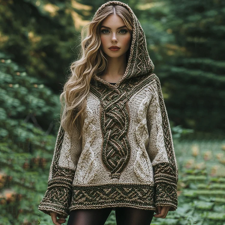 VChics Women's Irish Celtic Knotted Retro Hooded Sweater