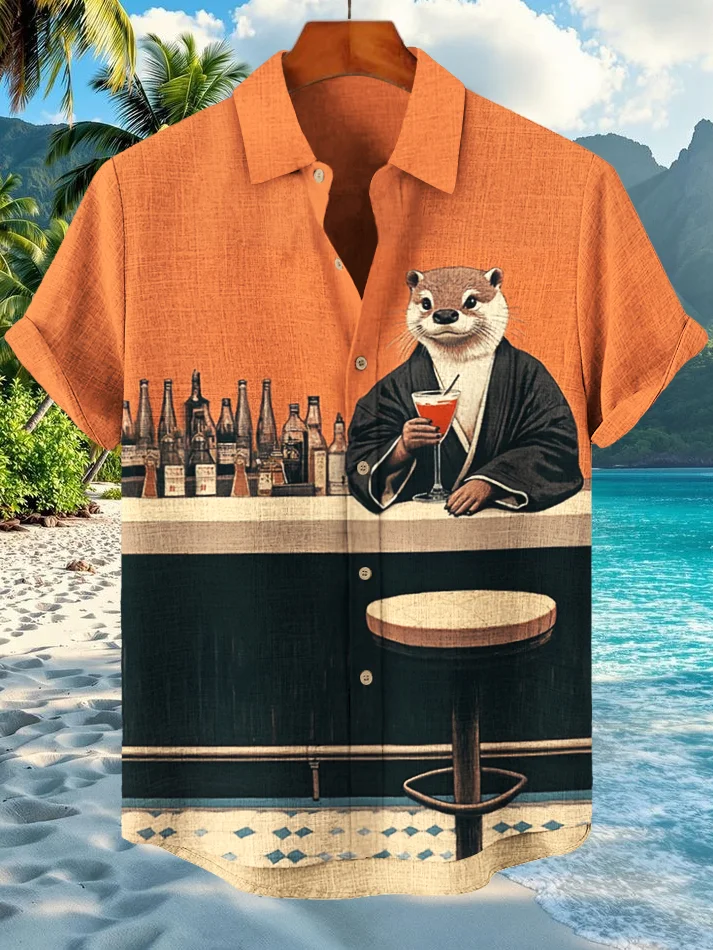 Men's Japanese Otter Hawaiian Vacation Print Casual Shirt