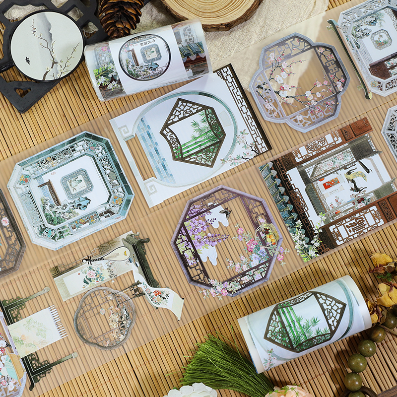 PET 테이프 - 80mm*200cm 빈티지 꽃 창문