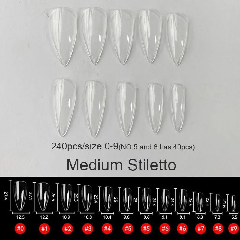 Gel Nails Extension System Full Cover Sculpted Clear Stiletto Coffin False Nail Tips 240pcs/bag-Nail Inspo