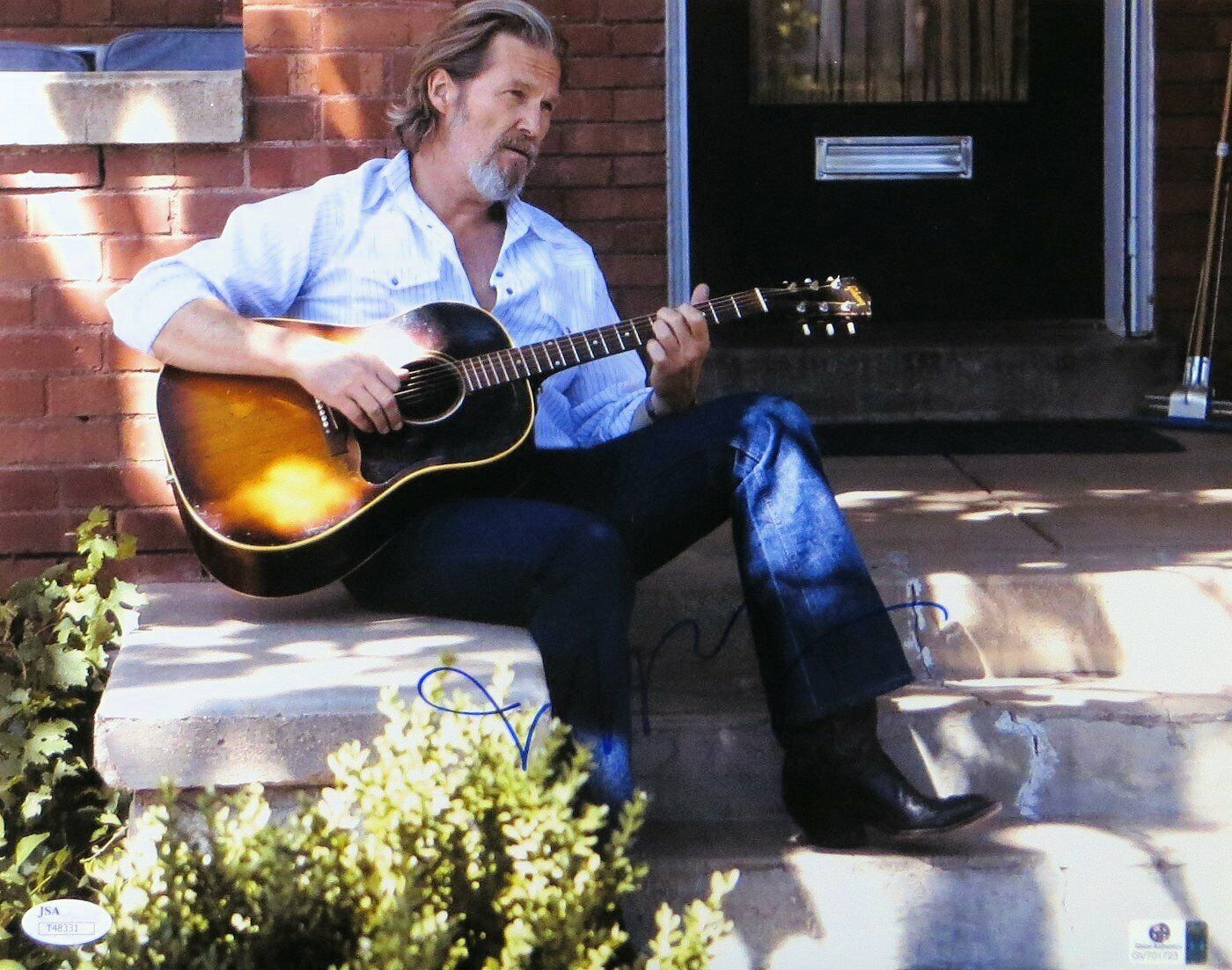 Jeff Bridges Signed Autographed 11X14 Photo Poster painting Playing Guitar on Porch JSA T48331