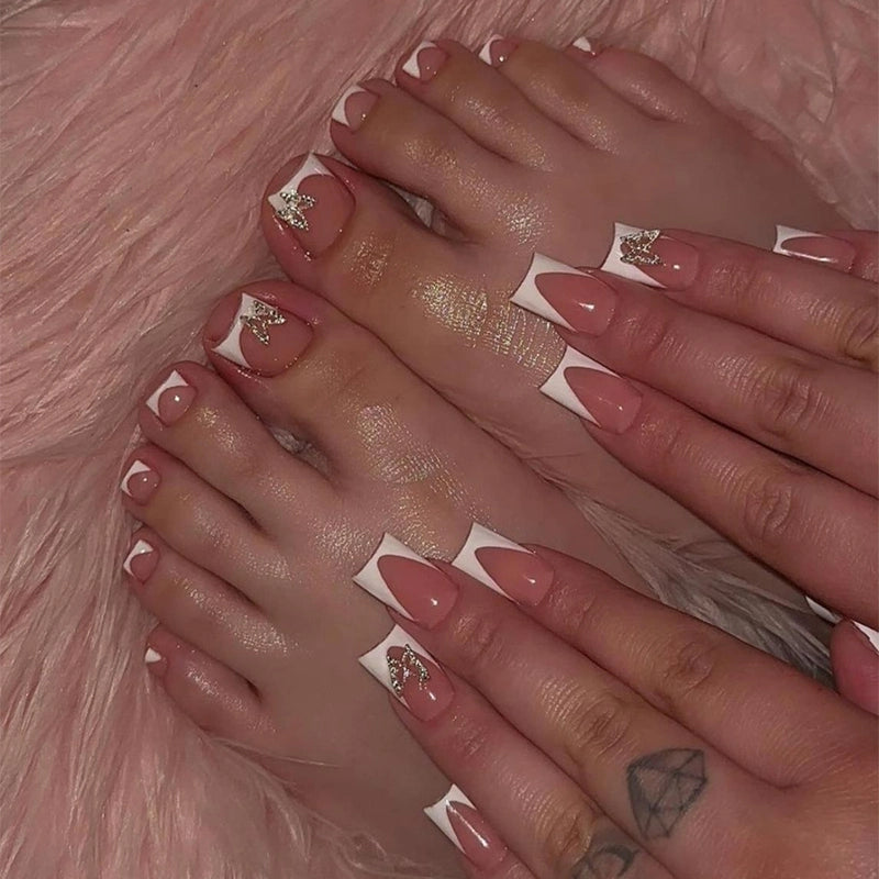 French Style Minimalist Flower Butterfly ABS Press-on Nails 1 Set