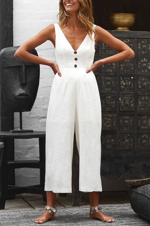 Simple Backless Lace Up Sleeveless Jumpsuit